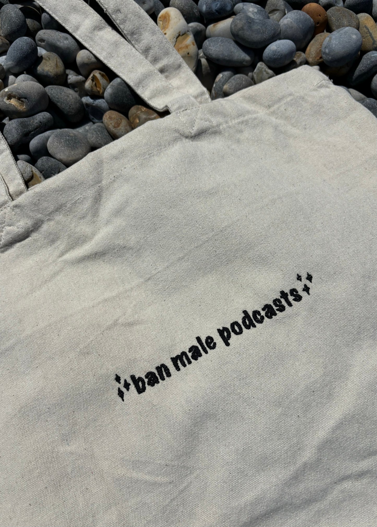 ban male podcasts tote bag